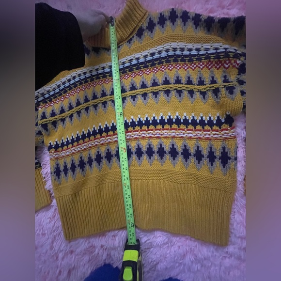 Rag & Bone Wool Turtleneck Sweater XS Yellow Fair Isle Knit Chunky Pullover - Picture 8 of 8